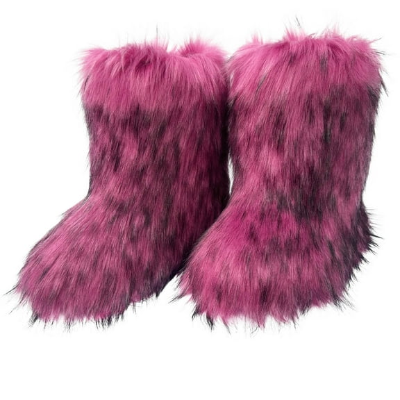 Tao Tao Fur Boots Warm Women's Faux Fur Boot Furry Short Snow Boot Mid-Calf Boots Outdoor Flat Shoes Purple 37
