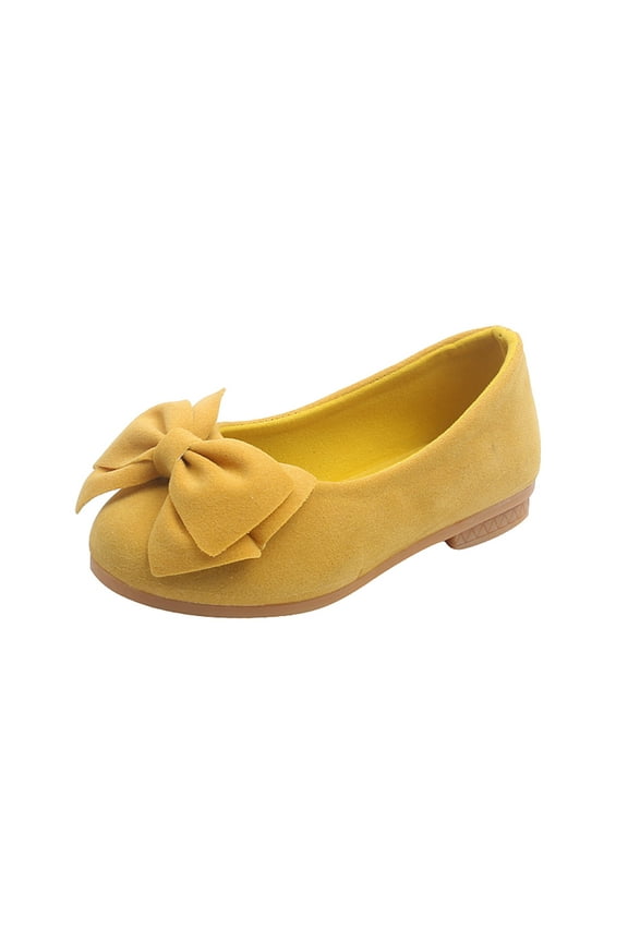 Girl's Bow Dress Shoe Classic Solid Square Toe Ballet Flats Comfort Casual Flats Lightweight Slip On Loafers Suede Dress Shoes Yellow 9-12 Months