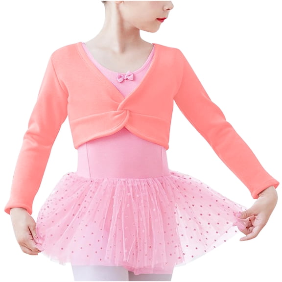 Tao Tao Girl's Dance Crop Tops Ballet Wrap Shrug Sweater Long Sleeve Watermelon Red 2XL
