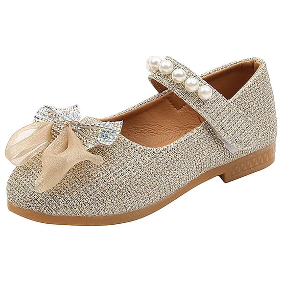 Tao Tao Girls Ballerina Dress Shoes With Bow Glittler Flower Wedding Party Princess Flats For Toddler/Little Kid Gold 2 Years
