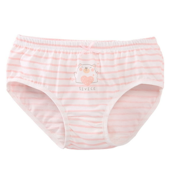 Tao Tao Girls Cute Japanese Style Stripe Panties Bikini Underpants Comfortable Girls Cotton Underwear Pink 140