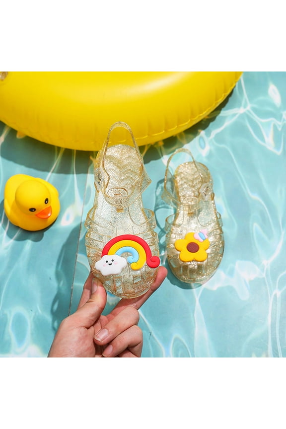 Girls Jelly Sandals Girls Flower Rainbow Princess Sandals Water Beach Flat Sandals Toddler Shoes Hollow Out Non-Slip Beach Sandals Yellow 4-5 Years