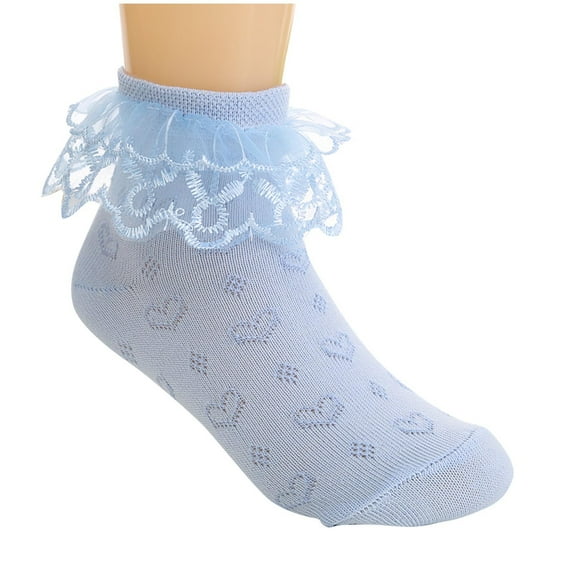 Tao Tao Girls Lace Ankle Socks Ruffle Frilly Cotton Socks Trim Lace,Princess Socks for Big Girls Blue 4 Years