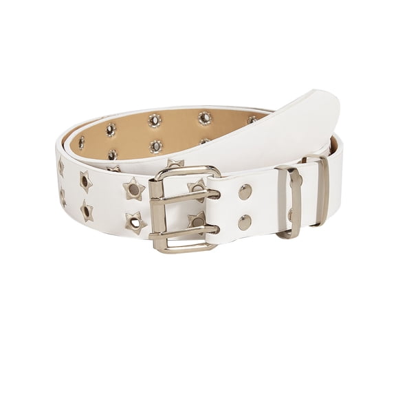 Tao Tao Gothic Belt Star Rivet Double Needle Buckle PU Leather Belt Men's and Women's Jeans Fashion Belt White Free Size