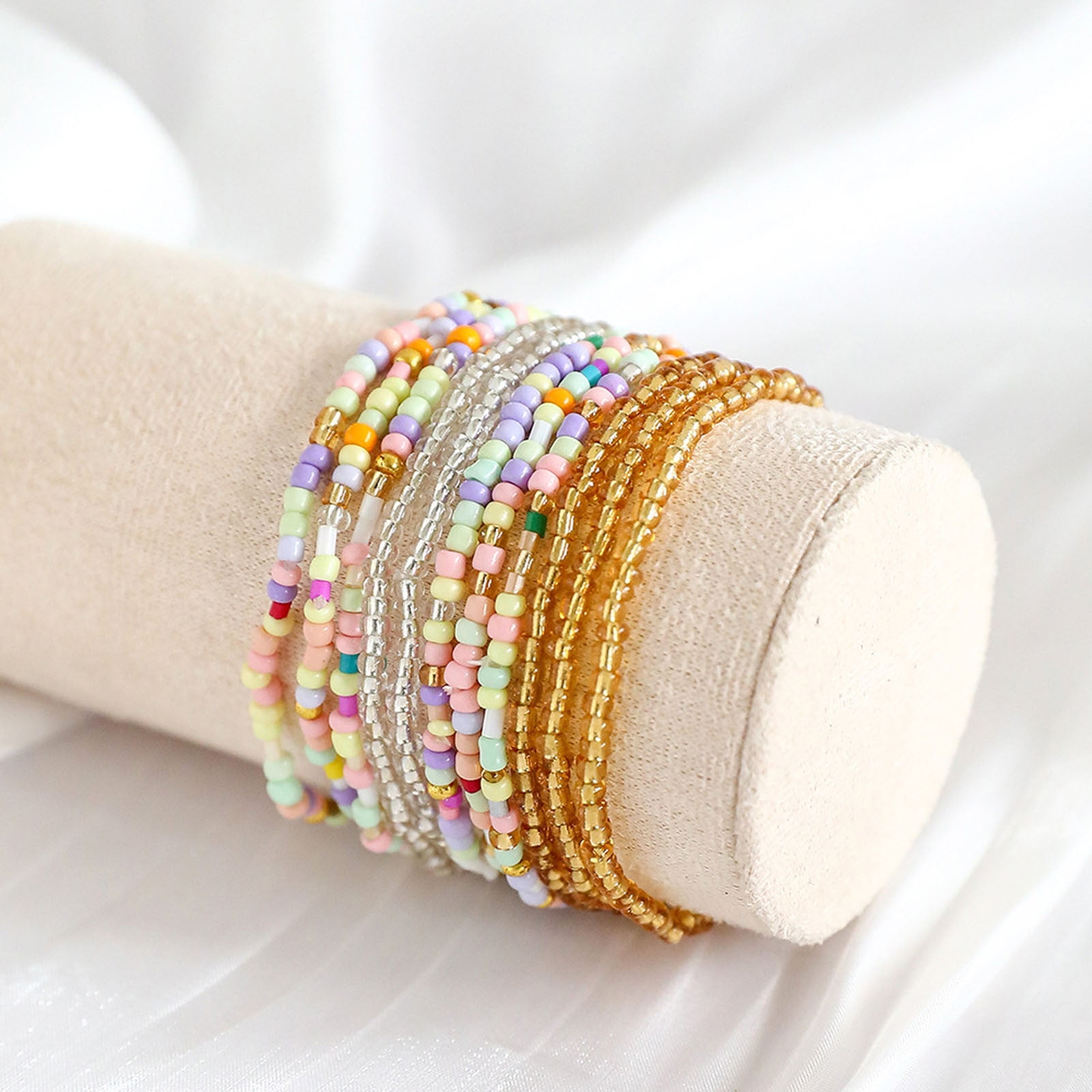 Bohemian Stackable Bead Bracelets Set For Women - Multicolor Stretch Crystal Bead Bracelets, Layered Boho Statement Jewelry
