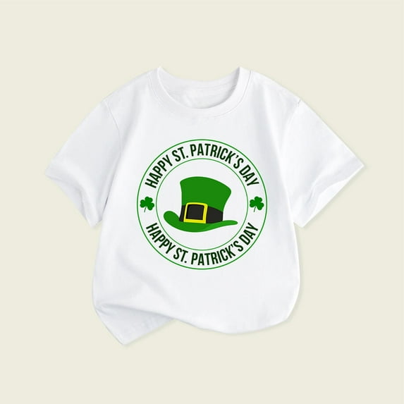 Tao Tao Happy St.Patrick's Day Kids Shirts Boys and Girls Green Hat Graphic T-Shirt Summer Irish Clover Tops Holiday Clothes White 11 Years