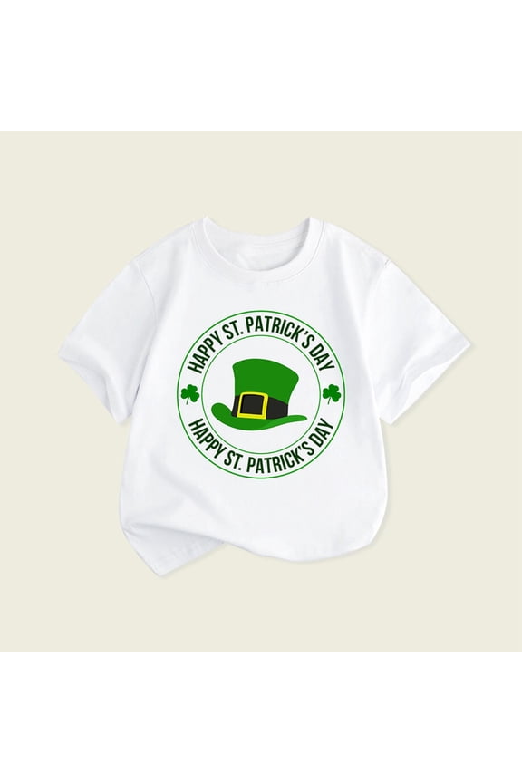 Happy St.Patrick's Day Kids Shirts Boys and Girls Green Hat Graphic T-Shirt Summer Irish Clover Tops Holiday Clothes White 5 Years
