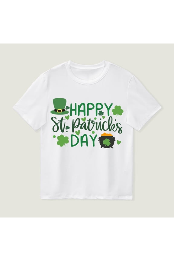 Happy St.Patrick's Day Short Sleeve For Kids Lucky Shamrock Tops Boys and Girls T Shirts Holiday Clothes 1-12 Years Summer Round Neck Comfortable Top White 3 Years