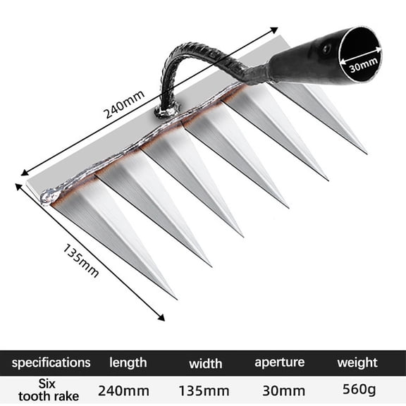 Tao Tao Heavy Duty Iron Rake For Gardening And Weeding - 4/5/6/7 Toothed Steel Garden Tool, Weed Puller Tool for Backyard Lawn Loosening & Dethatching Hoe Weeding Rake Farm Tools C