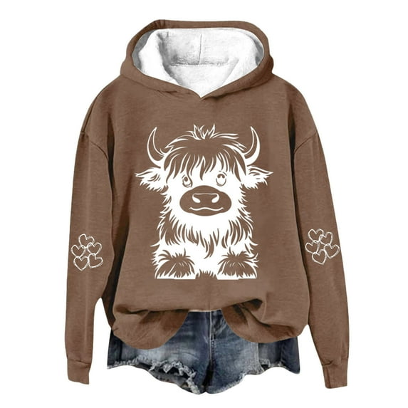 Tao Tao Hoodies For Kids Boys Girls Cute Funny Cow Graphic Sweatshirt Long Sleeve Loose Fit Pullover Tops Brown 5 Years