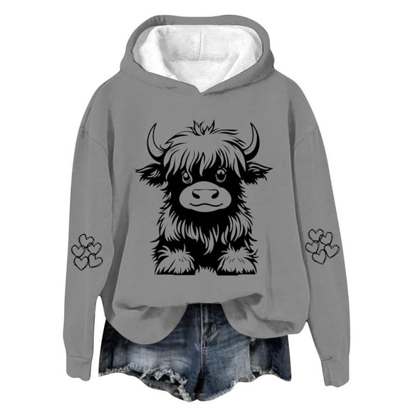 Tao Tao Hoodies For Kids Boys Girls Cute Funny Cow Graphic Sweatshirt Long Sleeve Loose Fit Pullover Tops Gray 7 Years