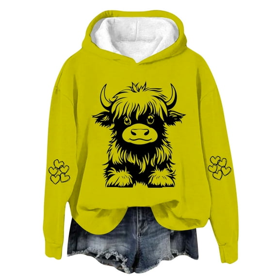 Tao Tao Hoodies For Kids Boys Girls Cute Funny Cow Graphic Sweatshirt Long Sleeve Loose Fit Pullover Tops Yellow 3 Years