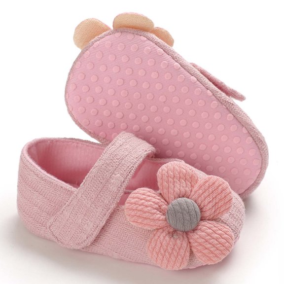 Tao Tao Infant Baby Boys Girls Slippers Cozy Fleece Flower Booties Soft Bottom Warm Cartoon Socks Newborn Crib Shoes Pink 0-3Months