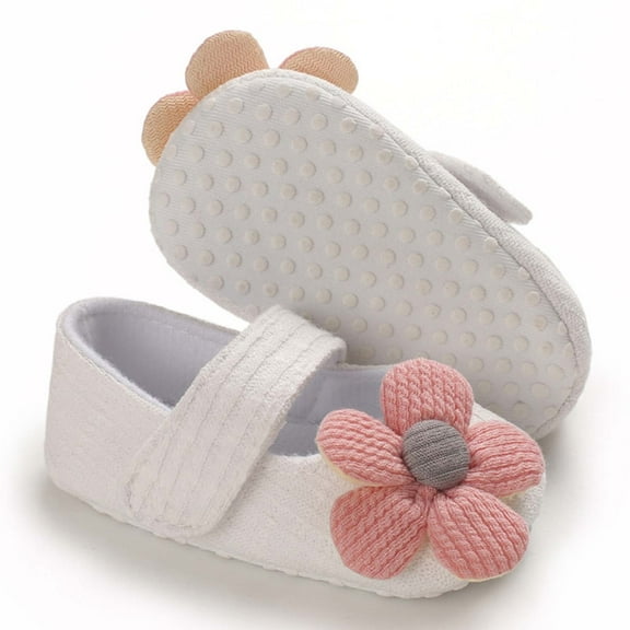 Tao Tao Infant Baby Boys Girls Slippers Cozy Fleece Flower Booties Soft Bottom Warm Cartoon Socks Newborn Crib Shoes White 12-15Months