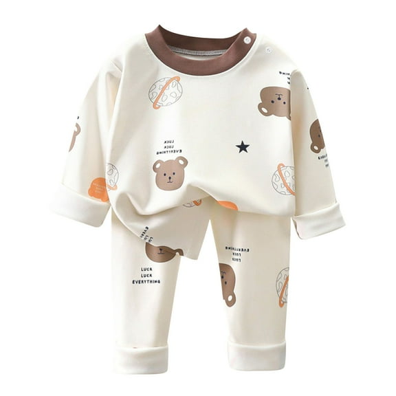 Tao Tao Infant Baby Girl Boy Outfit Long Sleeve Graphic Prints Pullover Tops With Ankle Length Pants 2pcs Set Spring Full Sleepwear Clothes White 90