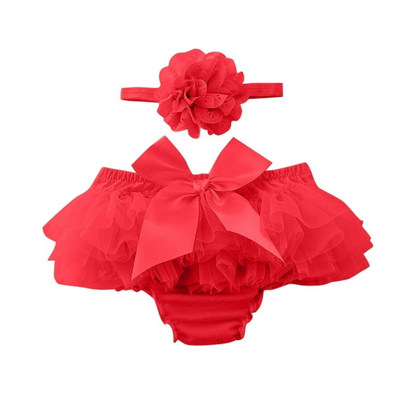 Tao Tao Infant Baby Girl's Bowknot Ruffle Bloomer Diaper Covers + Headband Set Newborn Photo Prop Outfits Red 0 Years