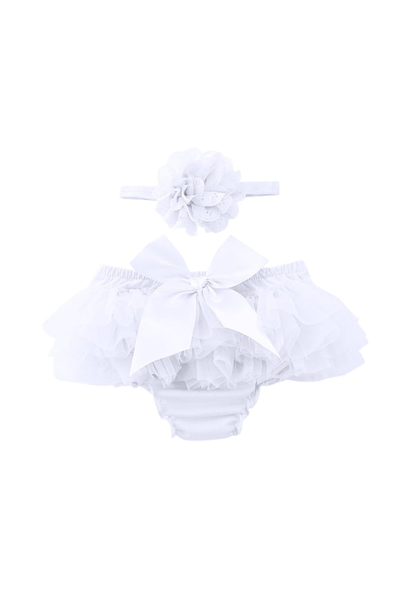 Infant Baby Girl's Bowknot Ruffle Bloomer Diaper Covers + Headband Set Newborn Photo Prop Outfits White 2 Years