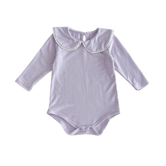 Tao Tao Infant Baby Girls Bodysuit Peter Pan Doll Collar Super Soft Cotton Romper One-Piece Outfit Purple 0 Months