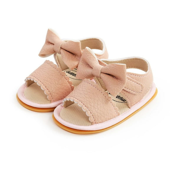 Tao Tao Infant Baby Girls Boys Sandals Summer Bowknot Crib Shoes Toddler Leather Soft Rubber Sole Dress Flats First Walker Shoes Pink 0-3Months