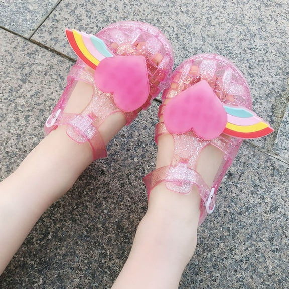 Tao Tao Jelly Sandals For Girls Cute Rainbow Wings Heart Sandals Glitter Princess Shoes Closed Toe Beach Summer Shoes Pink 2 Years