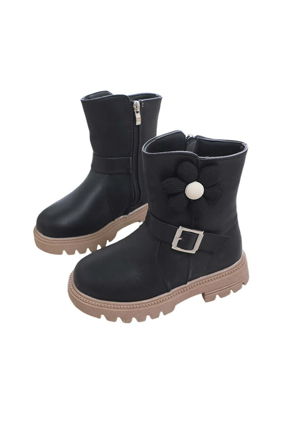 Kids Ankle Boots for Girls Chunky Low Block Heel Chelsea Dress Booties Kids Lightweight Hiking Shoes with Side Zipper Black 26