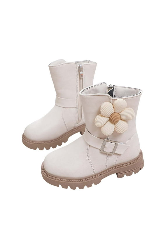 Kids Ankle Boots for Girls Chunky Low Block Heel Chelsea Dress Booties Kids Lightweight Hiking Shoes with Side Zipper White 26