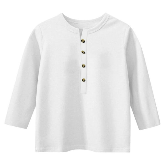 Tao Tao Kids Boys Girls Long Sleeve T-Shirts V-Neck Buttons Cute Casual Tunic Tops Basic Tees Blouses Loose Fit Pullover Dressy Casual Blouses White 5 Years