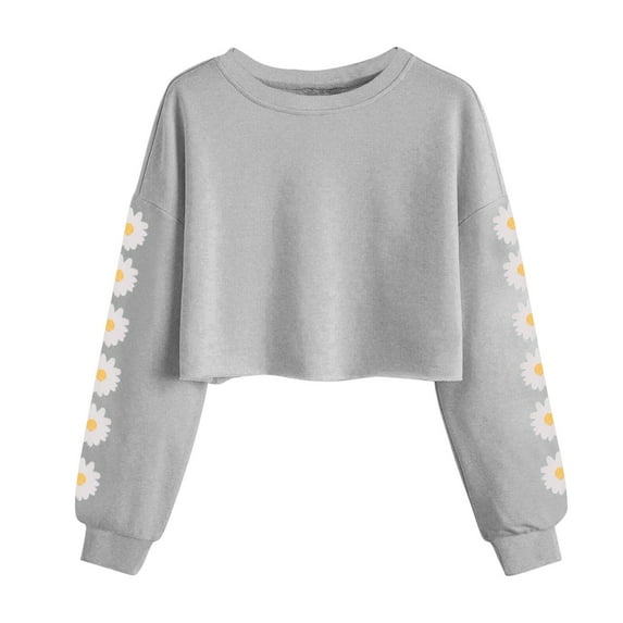 Tao Tao Kids Crop Tops Girls Long Sleeve Tee Shirts Cute Daisy Pinted Fashion Sweatshirt Pullover Top Gray 120