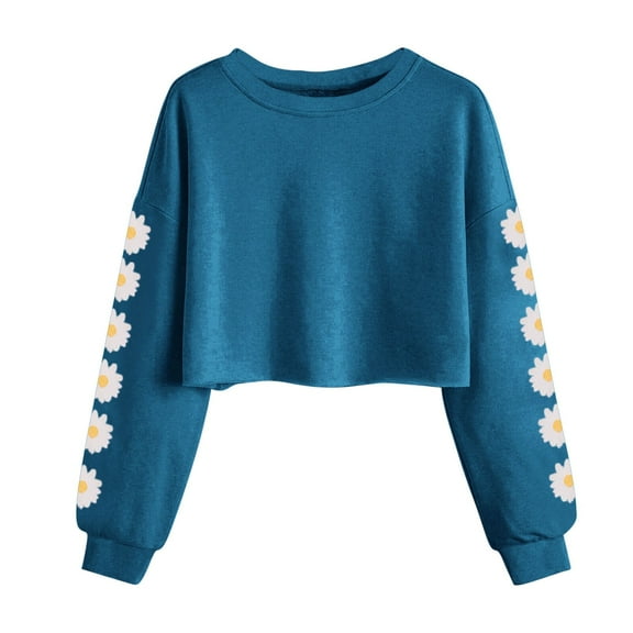 Tao Tao Kids Crop Tops Girls Long Sleeve Tee Shirts Cute Daisy Pinted Fashion Sweatshirt Pullover Top Navy 120
