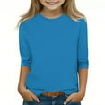 thumbnail image 1 of Tao Tao Kids Girls Casual 3/4 Sleeve T-Shirt Round Neck Cute Tops Basic Tees Blouses Loose Fit Pullover Solid Color Dressy Trendy Blue 110, 1 of 5