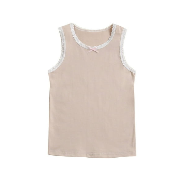 Tao Tao Kids Girls Scoop Neck Undershirts Cotton Tank Top Breathable Sleeveless Vest Underwear Solid Color Camisoles With Bow Khaki 7 Years