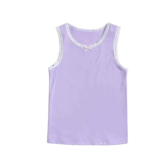Tao Tao Kids Girls Scoop Neck Undershirts Cotton Tank Top Breathable Sleeveless Vest Underwear Solid Color Camisoles With Bow Purple 7 Years