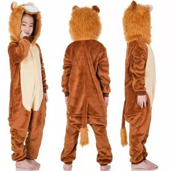 Tao Tao Kids Lion Hooded Jumpsuit For Boys Girls Unisex Plush One Piece Animal Sleepwear For Christmas Halloween Khaki 110