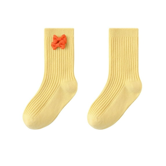 Tao Tao Little Girls' Knee High Socks Bow-Stitched Bows Long Stockings Casual & Dress Socks Cotton Socks Yellow 2XL