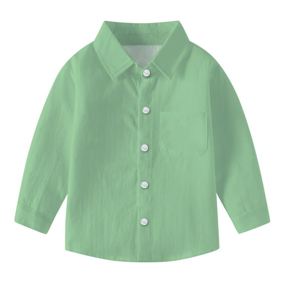 Tao Tao Long Sleeve Shirts For Boys Solid Color Shirt With Chest Pocket Button-Down Tshirt Casual Collared Dress Shirt Fashion School Uniform Shirt Green 3 Years