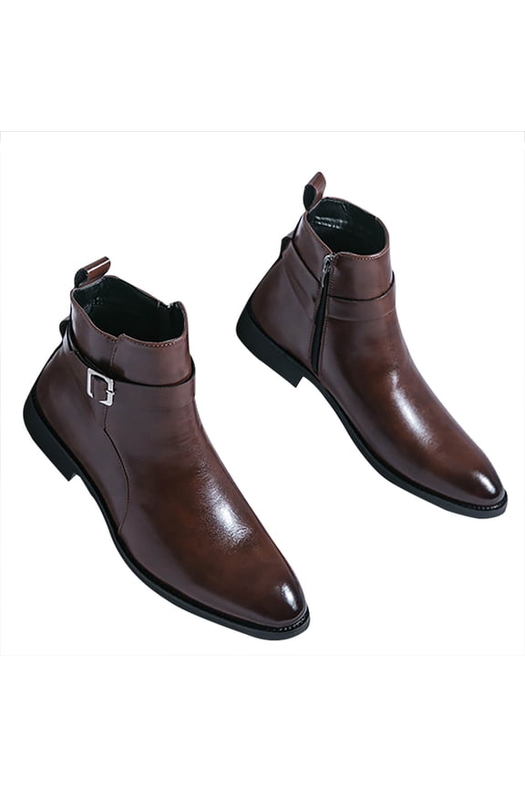 Man Solid Color Ankle Boots Zipper Casual Fall Short Booties Brown 45