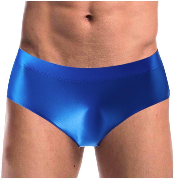 Tao Tao Men Shiny Oil Silk Low Rise Pouch Underwear Elastic Bikini Briefs Swimwear Underpants Panties Blue M