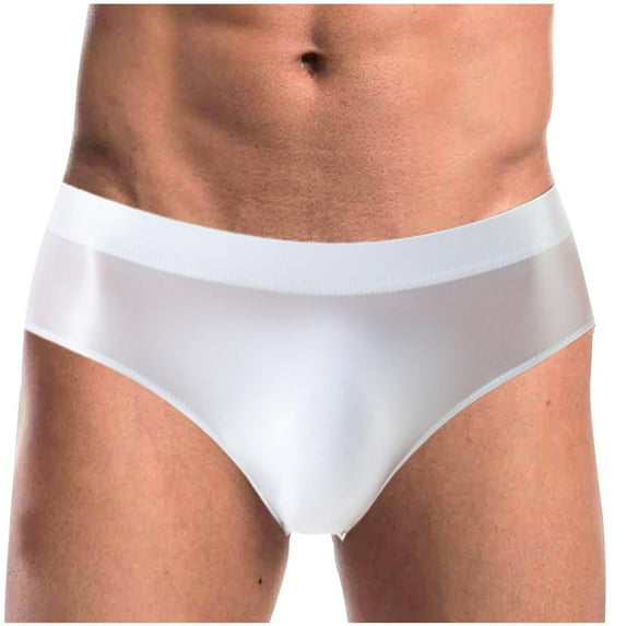 Tao Tao Men Shiny Oil Silk Low Rise Pouch Underwear Elastic Bikini Briefs Swimwear Underpants Panties White M