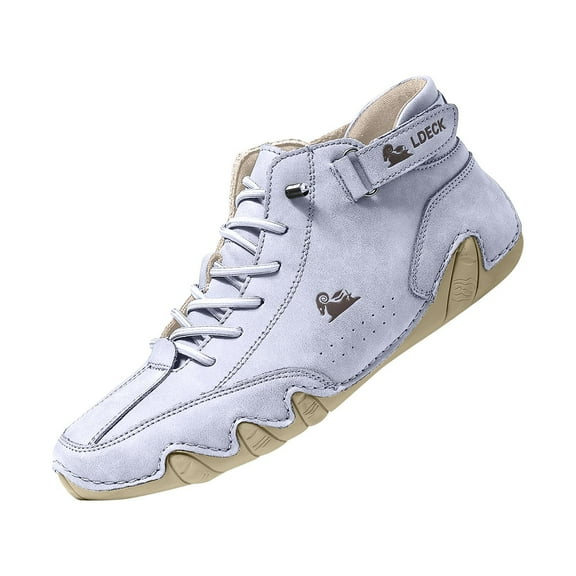 Tao Tao Men's Casual Suede Lace Up Flats Ankle Boots,Handmade High Top High Boots Outdoor Walking Sneakers Slip-On Lightweight Non-Slip Driving Boots Light Blue 36