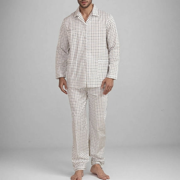 Tao Tao Men’s Cotton Pajamas Set Turndown Collar Long Sleeves Pajamas Elastic High Waist Pants For Men Pockets Button Loungewear Sets Yellow L