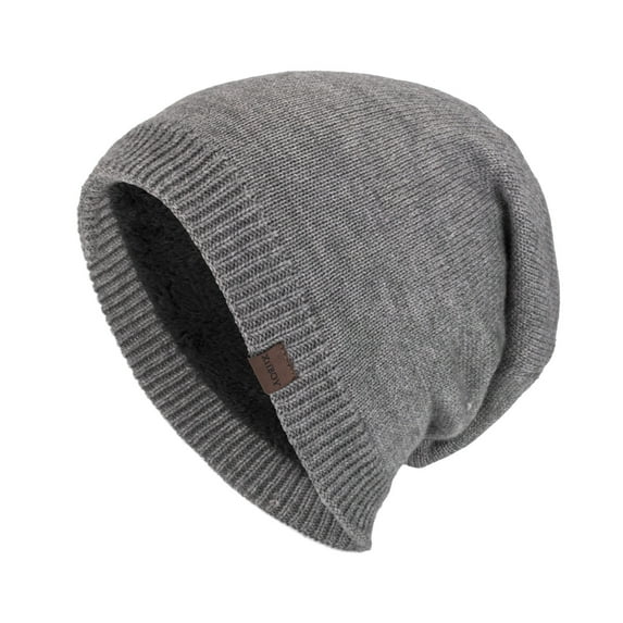 Tao Tao Men's Knitted Beanie Fleece Lined Thermal Comfort Soft Cuffed Winetr Hats Fashion Thick Slouchy Wool Sport Skull Cap Gray