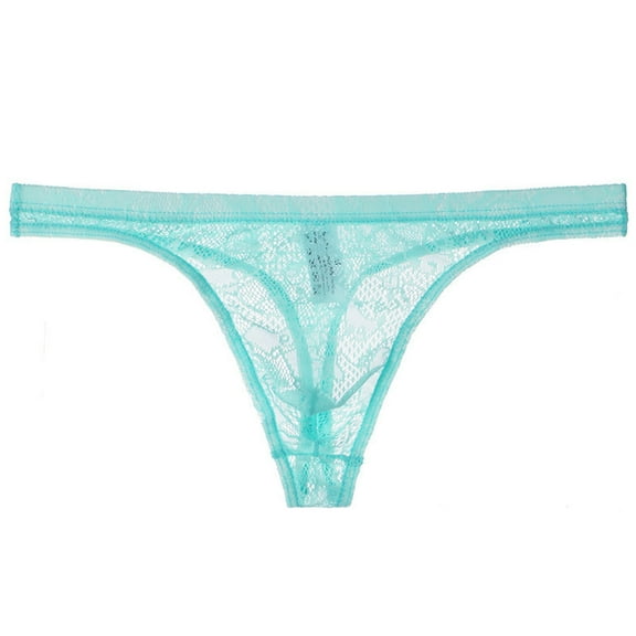 Tao Tao Men's Lace Thongs Underwear Low Waist G-String Thong Mesh Temptation Breathable Panties Light Blue 2XL