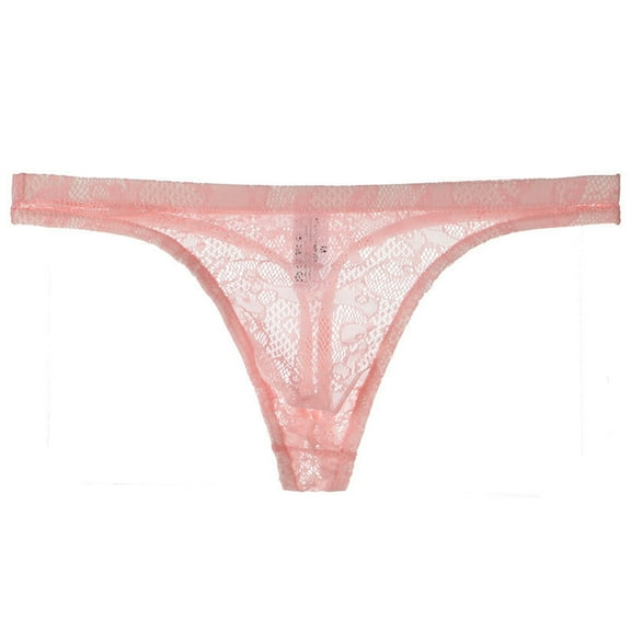 Tao Tao Men's Lace Thongs Underwear Low Waist G-String Thong Mesh Temptation Breathable Panties Pink XL