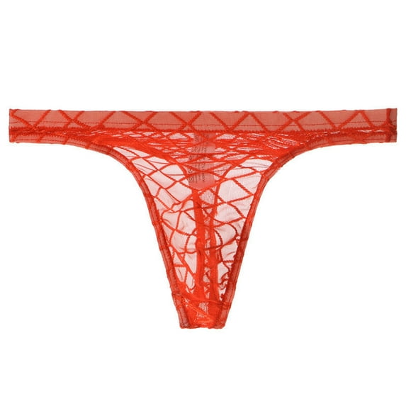 Tao Tao Men's Lace Thongs Underwear See Through Low Waist G-String Thong Mesh Temptation Breathable Panties For Valentine's Day Red L