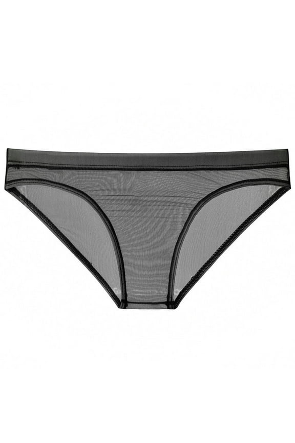 Men's Mesh Transparent Bulge Pouch Bikini Briefs Underwear Breathable Super Thin Briefs Black L