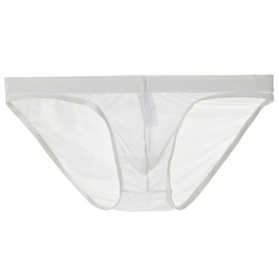 Tao Tao Men's Mesh Transparent Bulge Pouch Bikini Briefs Underwear Breathable Super Thin Briefs For Valentine's Day White XL