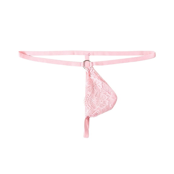 Tao Tao Men's See Through Thongs Underwear Lace Thongs G-Strings For Anniversary Pink M