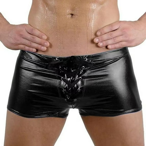 Tao Tao Men's Shiny Metallic Underwear Boxer Briefs Wetlook Shorts Underpants Black L
