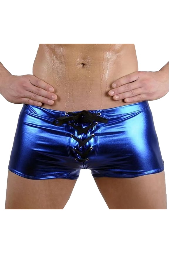 Men's Shiny Metallic Underwear Boxer Briefs Wetlook Shorts Underpants Blue M
