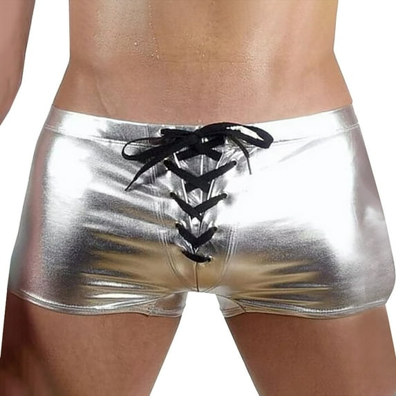 Tao Tao Men's Shiny Metallic Underwear Boxer Briefs Wetlook Shorts Underpants Silver M